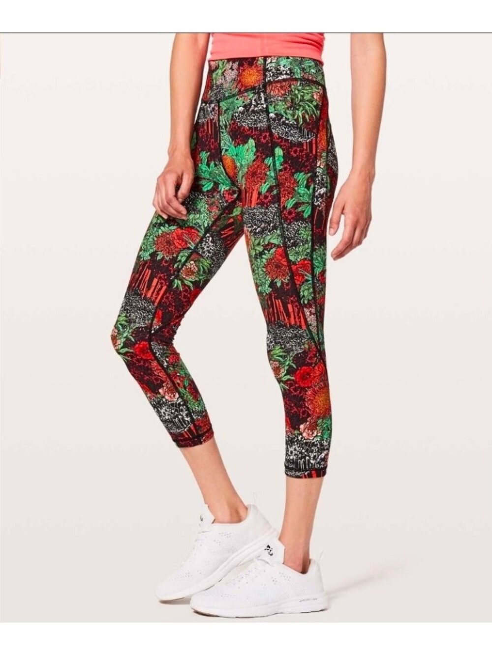 Lululemon Time To Sweat Crop 23" Leggings Zen Garden Floral Print Size 4